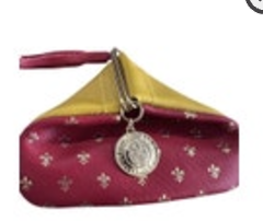 Firenze Italian Leather Fiocchi Coin Purse Red Yellow Gold Fleur-de-lis EUC