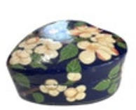 Vintage Cream Blue Floral Heart Hand Painted Paper Mache Trinket Box 3”-India