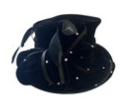 Swan Hat New York Ladies Black Velvet Rhinestone Bow Feathers Costume Regency