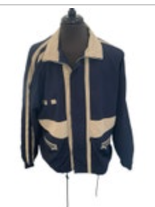 Vangelis Sports Wear Mens Windbreaker Size Large Full Zip Lined Blue Tan Jacket