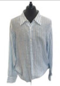 Rizzoli Mens Linen Classic Fit Button Down Shirt Blue 2XL Italian Made In Italy