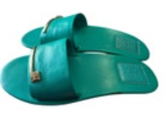 Tory Burch Ladies' Leather Slide Sandals Teal Green Slip-ons Slides Size 8.5