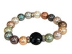Faux Pearl Multi Color Beaded Stretch Bracelet Rhinestone Faceted Center Bead