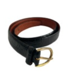 Vintage Brown Leather Textured Belt Brass Buckle Size 36 90s