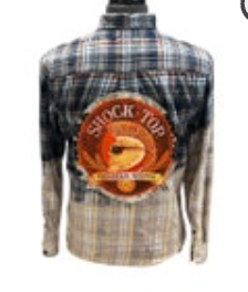 Shock Top Upcycled Flannel Shirt Bleached Plaid Handmade M