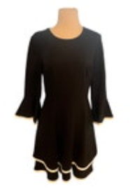Eliza J Women's Black White Trim Fit & Flare Bell Sleeve Dress Size 10 NWT