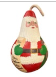 Hand Painted Folk Art Christmas Santa With List Gourd Signed