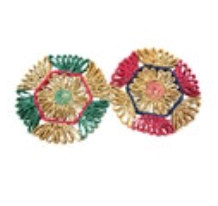 2 Vintage Woven Wicker Rattan Raffia Trivets Hot Pads Christmas Colorway
