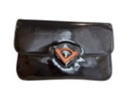Vintage Cara Black Clutch Bag Carved Wooden Accent Shiny