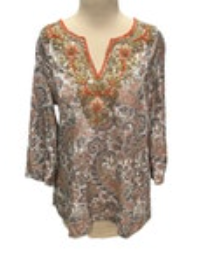 Soft Surroundings Womens M Top Paisley Floral Beaded Tunic Boho Embellished
