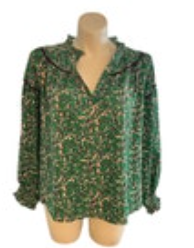 NWT Jade Melody Size XL Tam Ruffle Neck Green Floral Loose Bell Sleeve Blouse