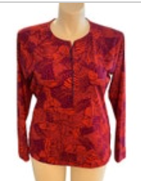 Garnet Hill Rash Guard Swim Shirt Womens XL Red Orange Abstract Print 1/2 Zip