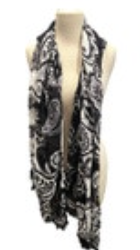 Vera Bradley Black White Soft Fringe Floral Scarf in Paisley Noir 100% Rayon