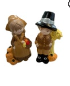 Vintage Handmade Ceramic Mold Thanksgiving Pilgrims Tan Figurine Figures Statue