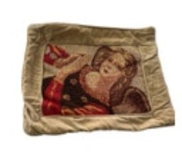 Vintage Angel Tapestry Pillow Tan Velvet Throw Pillow Estate No Insert