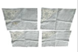 Vtg Placemats Blue Linen Intricate Handmade Lace & Embroidery Floral Corner 4pc