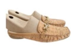Stuart Weitzman Cork Gold Chain Crystal Accent Mules Slip-On Flats Size 7