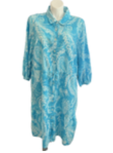 Talbots Maxi Dress Womens 20W Blue Floral Linen Blend Long Sleeve Button Front