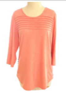 OFEEFAN Womens Coral Pink 3/4 Sleeve Ribbed Chest Pullover Tunic Top Medium