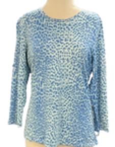 J McLaughlin Size Medium Blue Cheetah Print Long Sleeve Performance Top