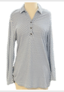 J. McLaughlin Blue Chain Link Women's Medium 3-Button Stretch L/S Top