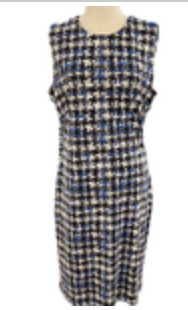 J McLaughlin Women's Large Blue Brown Bodycon Sleeveless Rayon Blend Dress