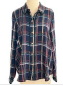Marie Oliver 100% Silk Button Up Blue Check Blouse Size M EUC