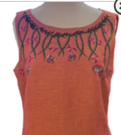 VTG Sarah Elizabeth Floral Orange Embroidered Linen Blend Sleeveless Top Size 6