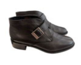 Etienne Aigner Black Leather Monk Strap Ankle Boots Low Block Heel Size 7
