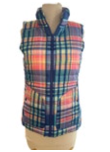 RLX Ralph Lauren Reversible Packable Down Vest Womens S Golf Plaid Floral Pastel
