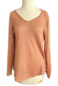 Eileen Fisher Womens S Rust Italian Yarn Linen Blend V-Neck Long Sleeve Sweater