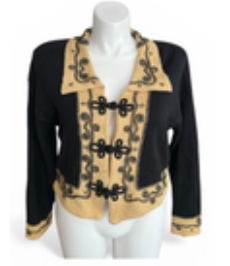 Vintage 80s Knit Sweater by Ann WT Black & Gold Sparkle Cardigan Sweater Size L