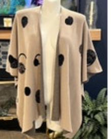 PARKHURST Women's Beige Black Spots Knit Open Front Cardigan Wrap Dolman Sleeve