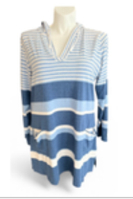 Coolibar Women's XL Blue & White Striped Beach Cover Up Hooded 2 Pockets