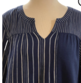Pure Jill Elements Women Small Blue Gray Tunic Blouse Split Neck 3/4 Sleeve Top