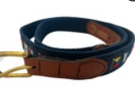 Leather Man Ltd Mens 46 Nautical Flags Belt Canvas Leather Brass Buckle Sailing