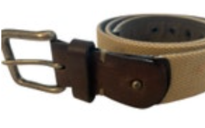 Vintage Eddie Bauer Khaki Cotton Canvas Leather Belt Brass Gorpcore USA 38