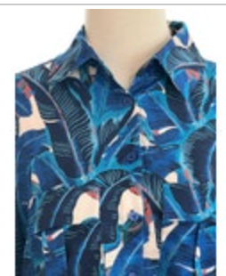 Mulla Blue Tropical Linen Blend Collared Button-Up Long Sleeve Blouse Size S NWT