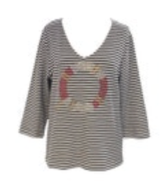 Chico's Womens Blue & White 3/4 Sleeve Nautical Striped Beaded Top Size 2 US L