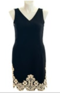 NWT Maggy London Petites Black w/Embroidered Hem Size 14 V-Neck Sleeveless Dress