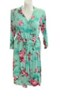 Posh Peanut Green Pink Floral Luxe Bamboo Stretch Maternity Wrap Robe Size XL