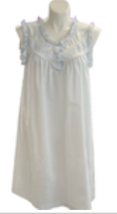 Vtg Blue Cotton Poly Nightgown Women’s Sleepwear Lace Trim Made in USA Size L