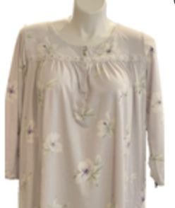 Aria Collection Flannel Nightgown Purple Floral Scoop Neck Buttons Size Large