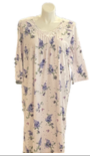 Carole Hochman 2X Floral Flannel Nightgown Pink White Lace Trim Long Sleeve