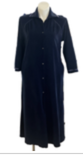 VTG Vanity Fair Blue Velour Housecoat Nightgown Front Snap Size M Long Classic