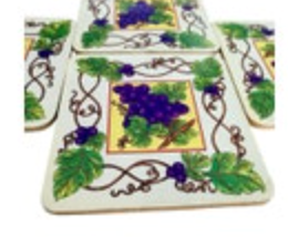 Bon Appetit Grapevine Pattern Cork Backed Coasters Set Of Four