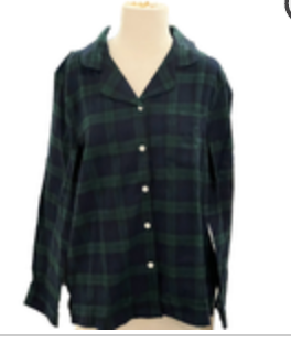 LL Bean Womens Scotch Plaid Flannel Pajama Top Large Petite Green Button Up NWT