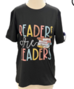 Readers are Leaders M Black Soft Stretch Librarian Gift T-Shirt