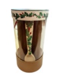 New Williams-Sonoma Vintage Postcard Porcelain Spoons Set of Four Christmas 2012