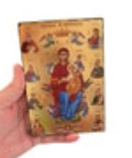 Orthodox Madonna and Child Enthroned Wood Block Base Byzantine Icon 5.5” X 4”